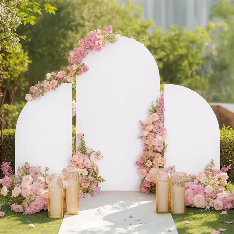 Wedding Arch Cover, Set of 3 Arch Backdrop Stand Covers High Elasticity Fitted Round Top and Half Moon Double Sided Wedding Arch Cover Fabric Wedding Arch Stand Decoration (5ft 7.2ft 5ft)