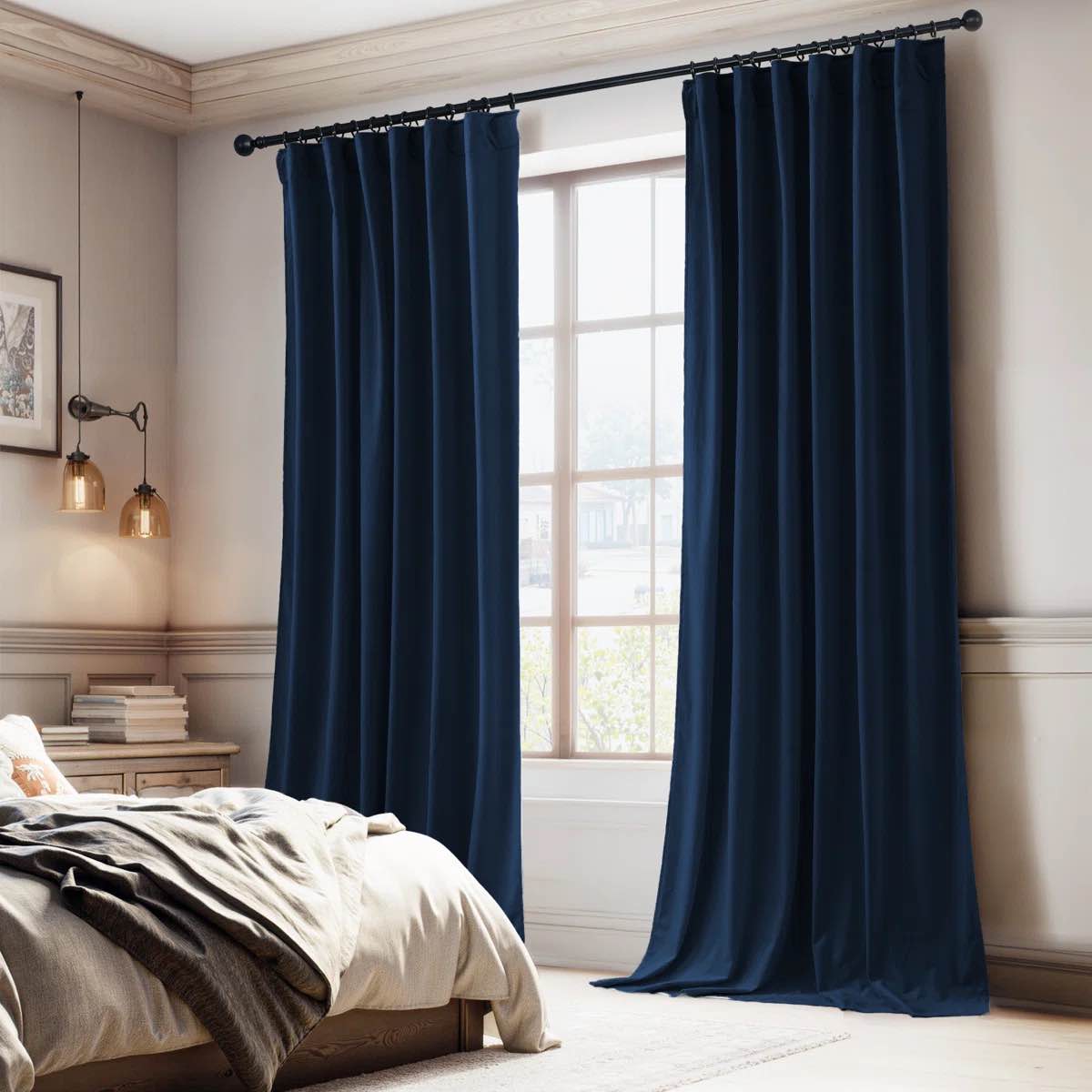 Kiyarra Velvet Curtains Thermal Insulated Energy Efficiency Privacy Curtains Blackout Rod Pocket Drapes, 2 Panels, Navy Blue