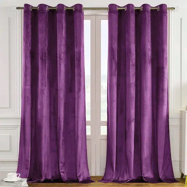 Velvet Grommets Room Darkening Curtain Panel, Purple