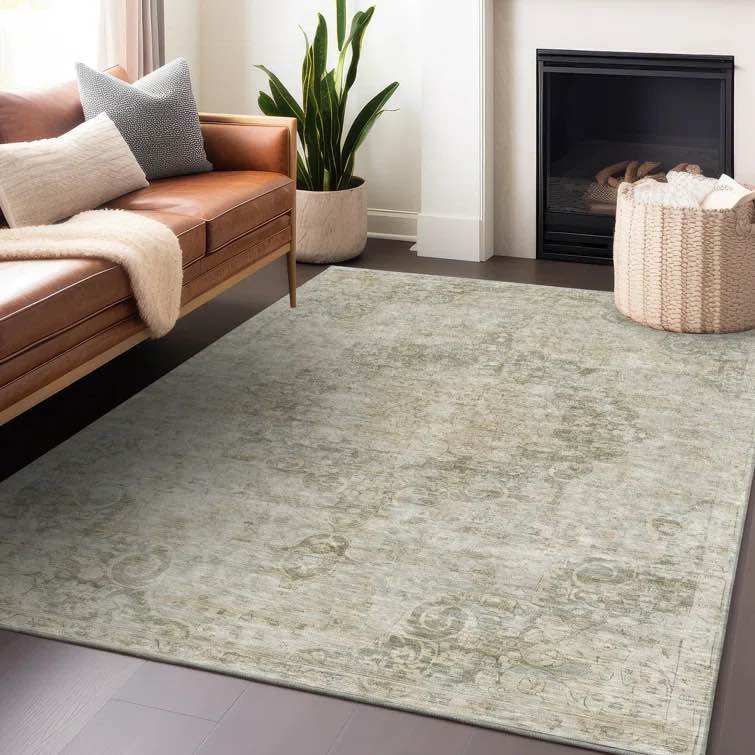 Machine Washable Indoor/ Outdoor Claudian ACN1238 Sage Rug, 9’X 12’