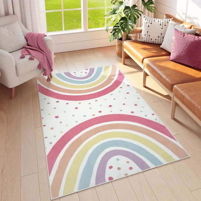 Washable Rainbow Rug for Girls Bedroom, Colorful Rug Area Rugs for Kid Room, Non-Slip, 4’x 6’