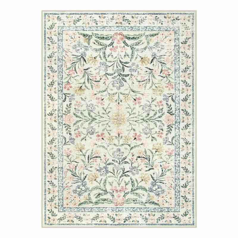 kaldi oriental botanical floral machine washable area rug with non-slip backing for living room, dining room, bedroom, 6’ x9’