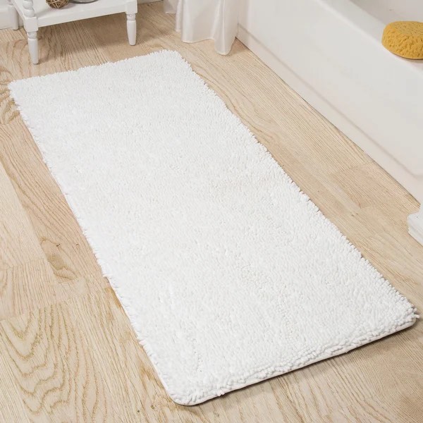 58x24-Inch Bathroom Runner with Non-Slip Backing - Absorbent High-Pile Chenille Memory Foam Bathroom Rug by Windsor Home - White