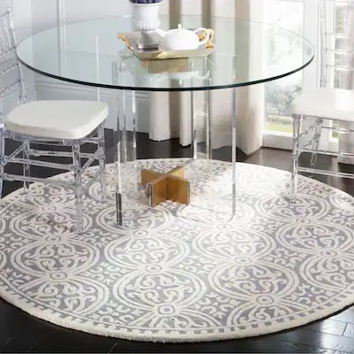 Sadik Hand Tufted Wool Geometric Rug, Ivory/Silver Round 6'