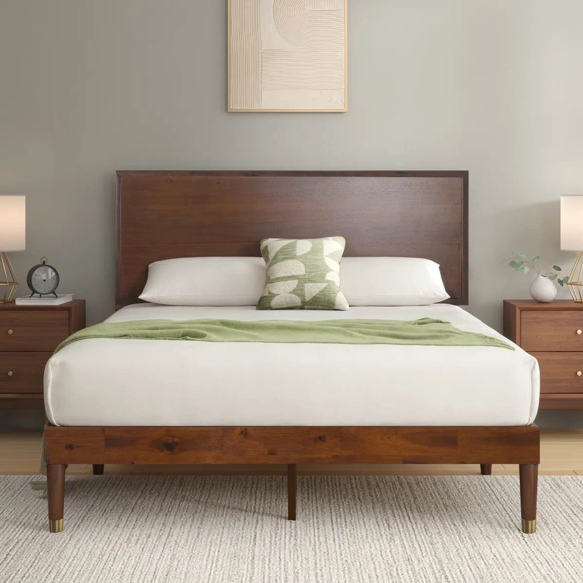 hermes contemporary modern solid wood platform bed with adjustable headboard- queen