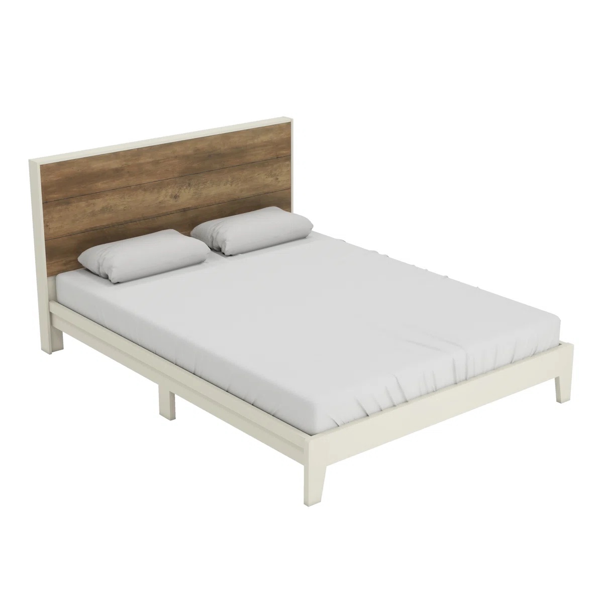 Allyannah Levision Platform Bed With Headboard, Ivory/Knotty oak, Queen 