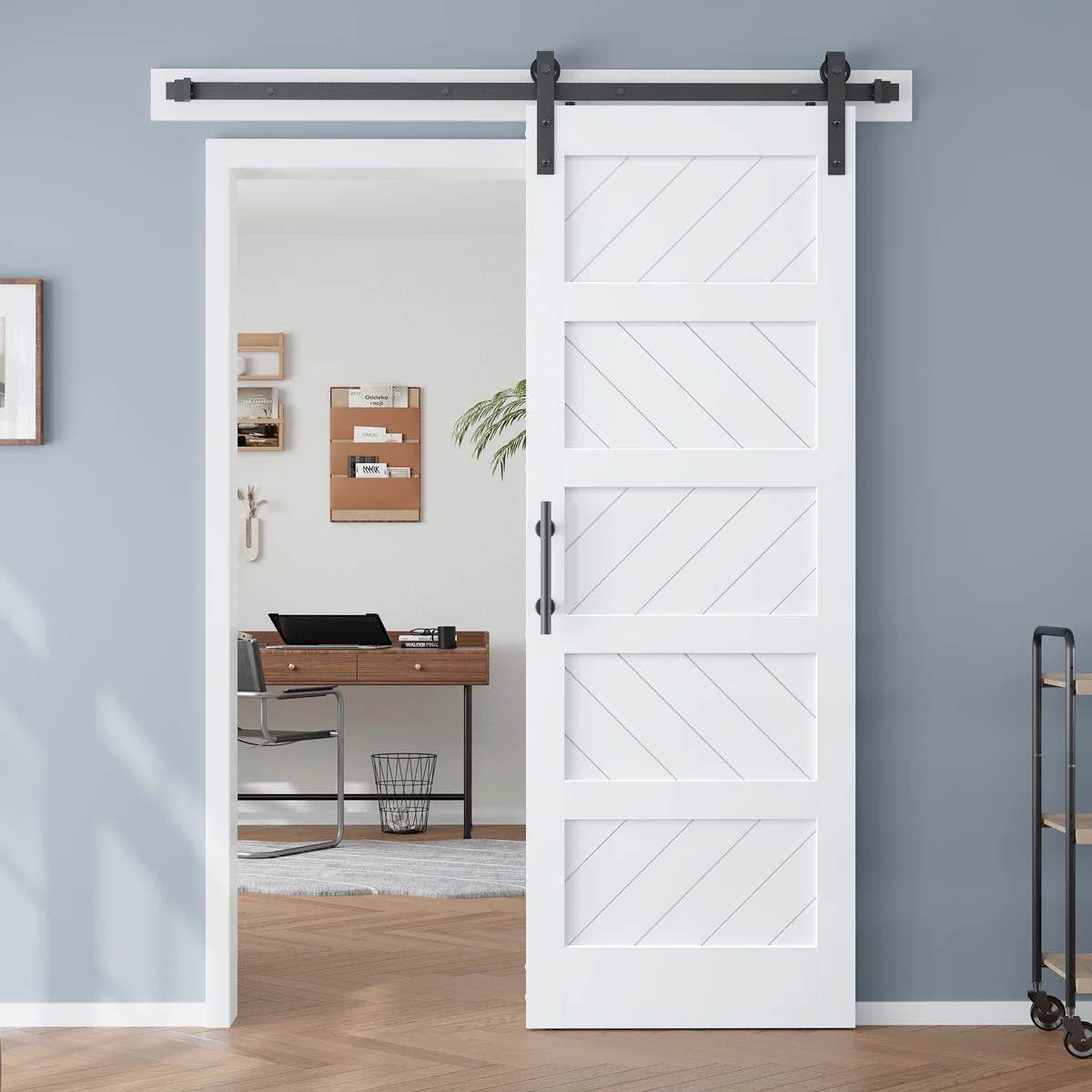 84" Height 5-Panel Manufactured Wood Barn Door with Installation Hardware Kit