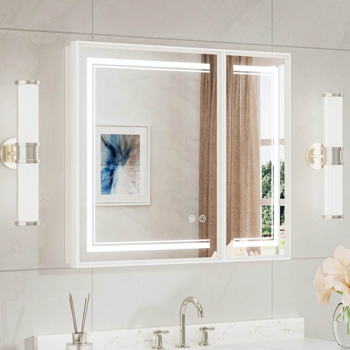 Kassady Recessed & Surface Led Lighted Bathroom Medicine Cabinet Framed 3-Color 2 Outlets Defog Medicine Cabinet with Mirror,- 26" H x 30" W x 4" D