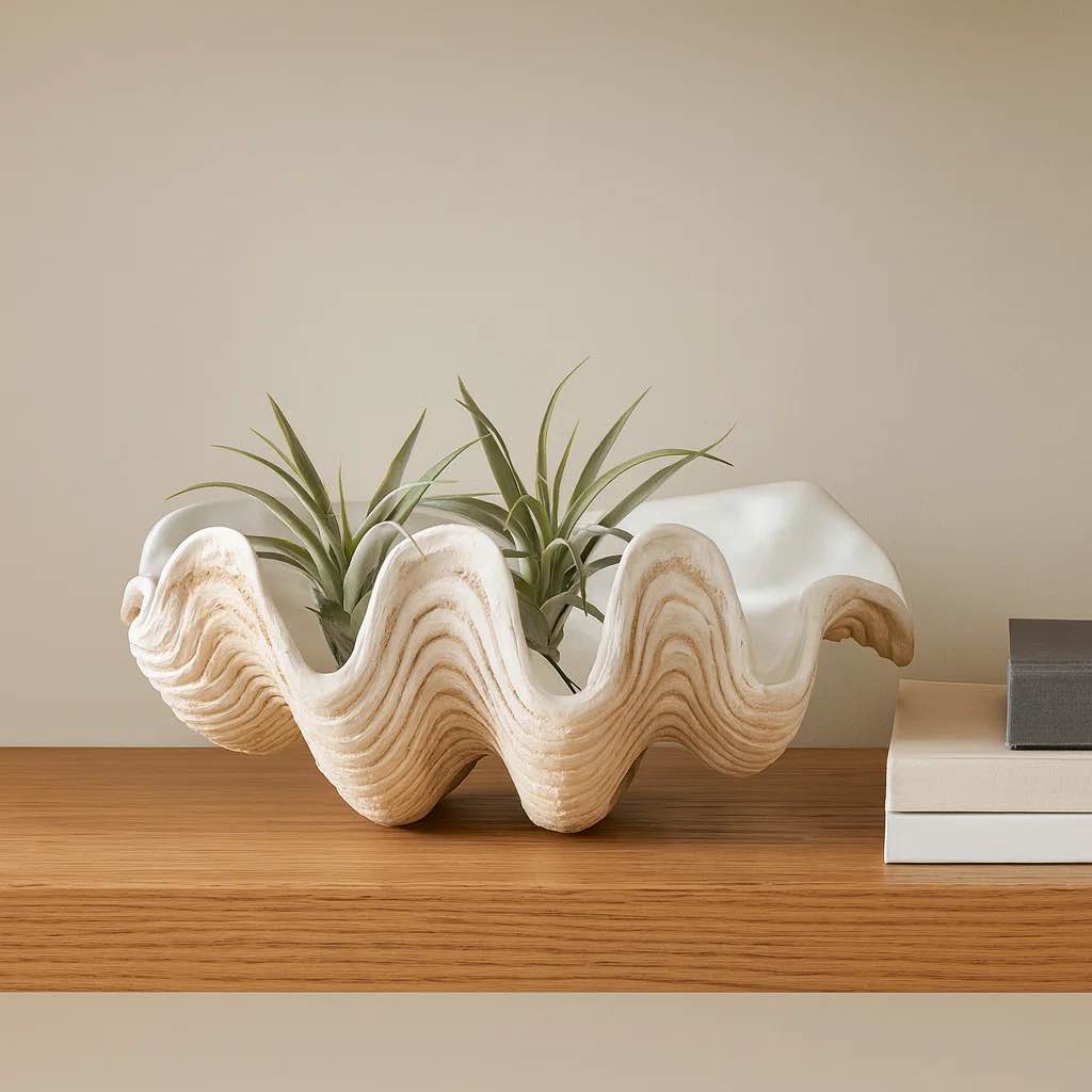 Decorative Bowl for Home Decor – Modern Bowl and Accent Bowl for Entryway Table, Coffee Table, or Vanity – Coastal-Inspired Display Bowl for Everyday Decorative Use, Ivory- 7" H x 16" W x 11" D