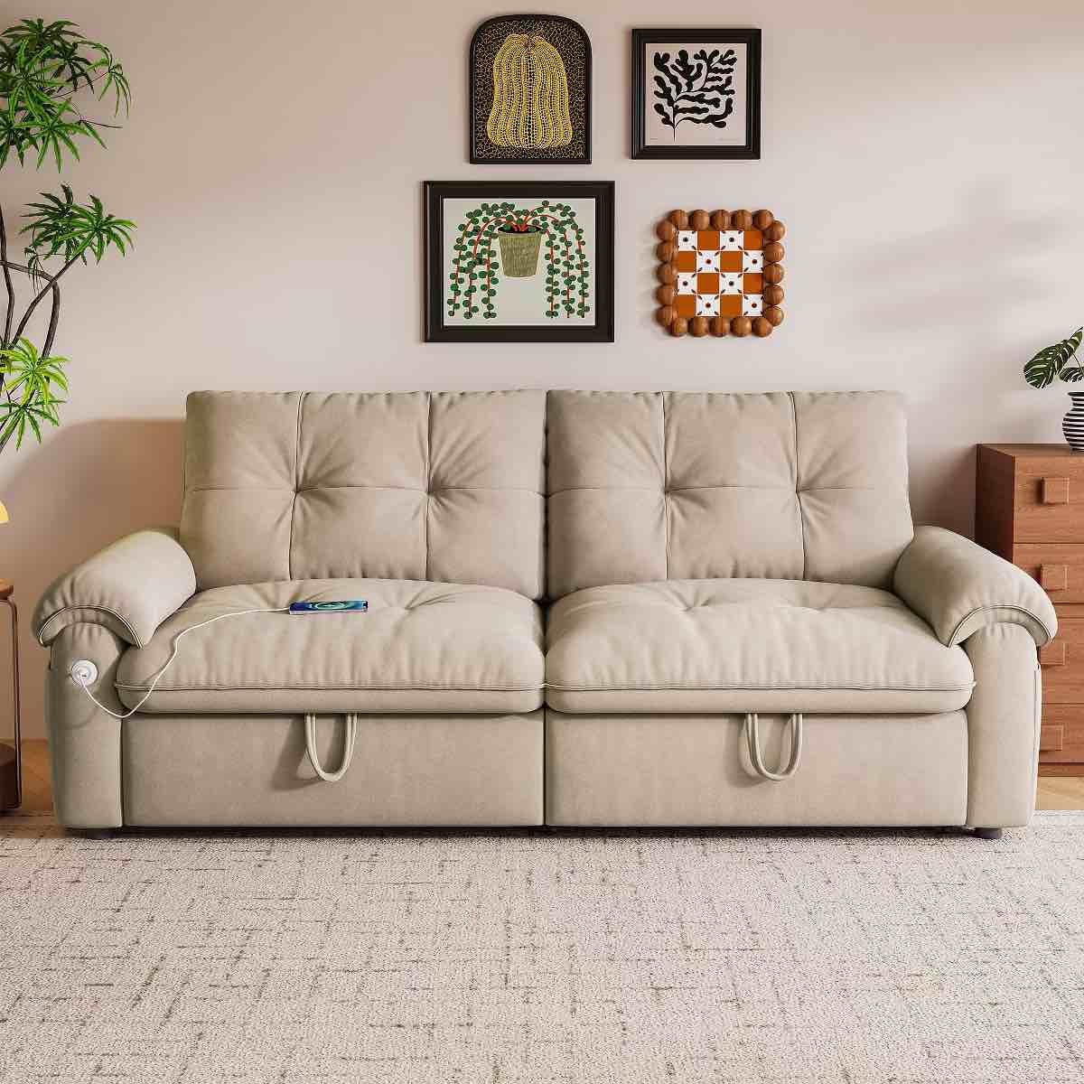 SEE DESCRIPTION GDFStudio Harlow 77.2" Modern Convertible Velvet Upholstered Sofa Bed with Steel Frame, Brown