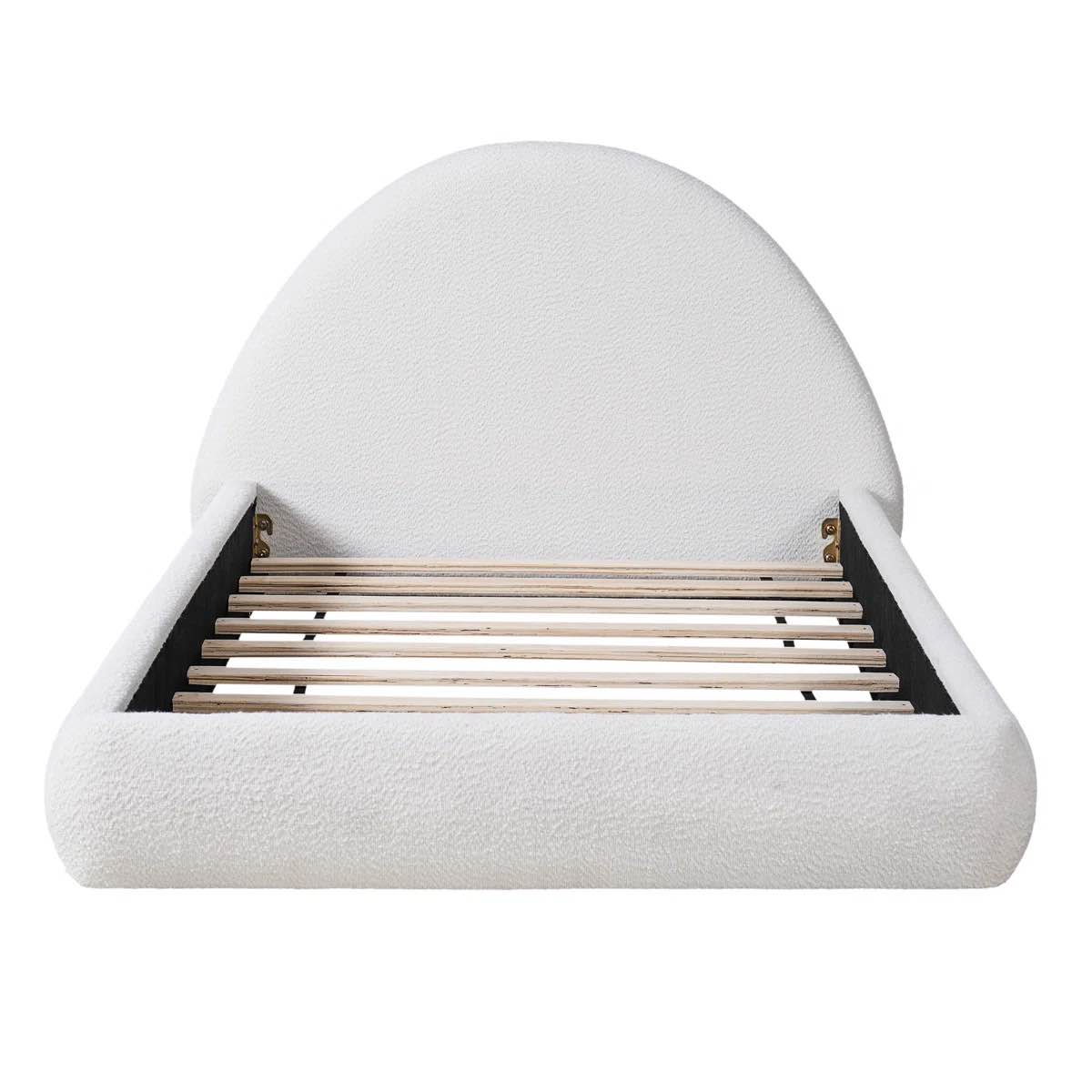 SEE DESCRIPTION Cleary Organic Modern Curved Headboard Upholstered Platform Bed, White Boucle 