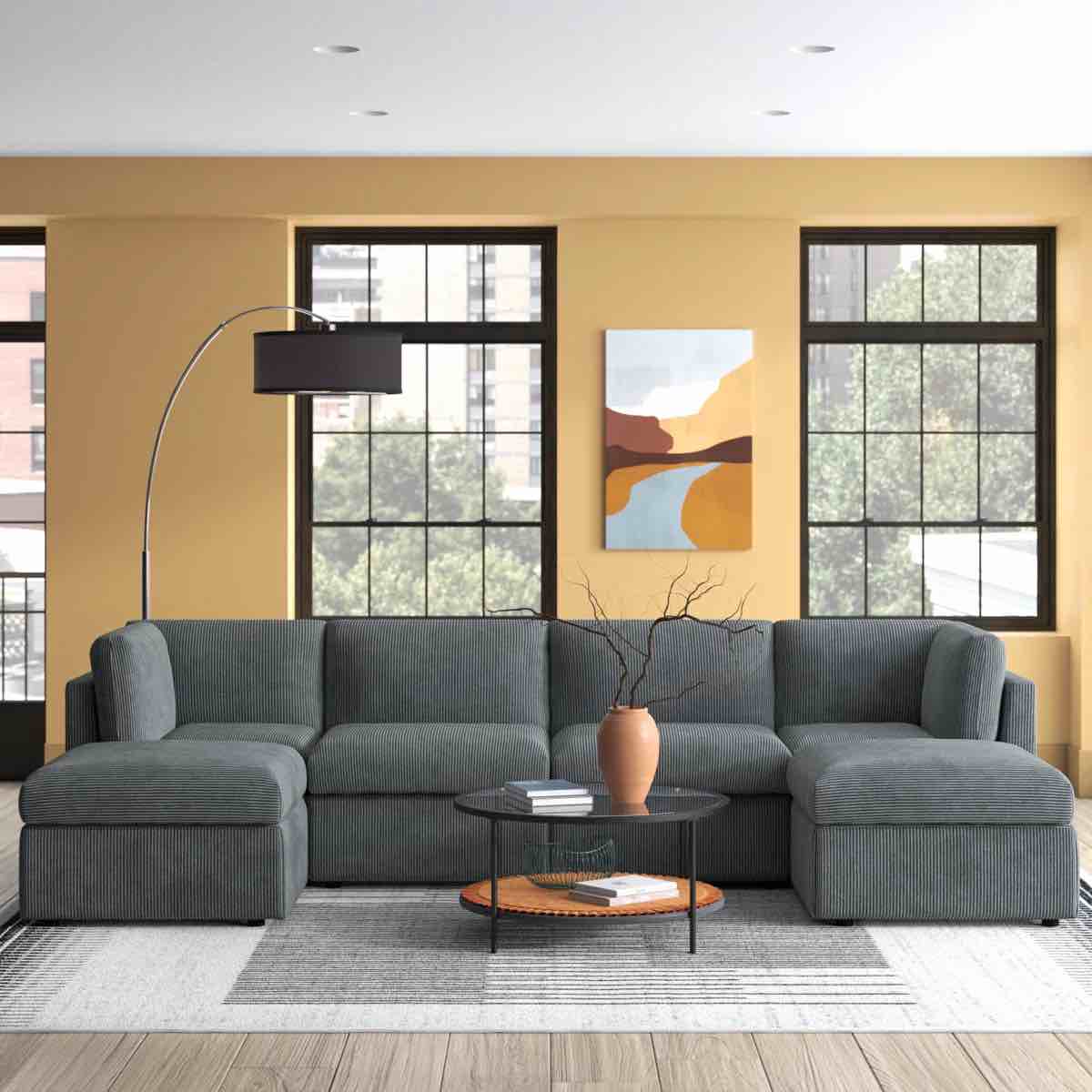 SEE DESCRIPTION Annai 129" Wide Reversible Modular Corner Sectional with Ottoman