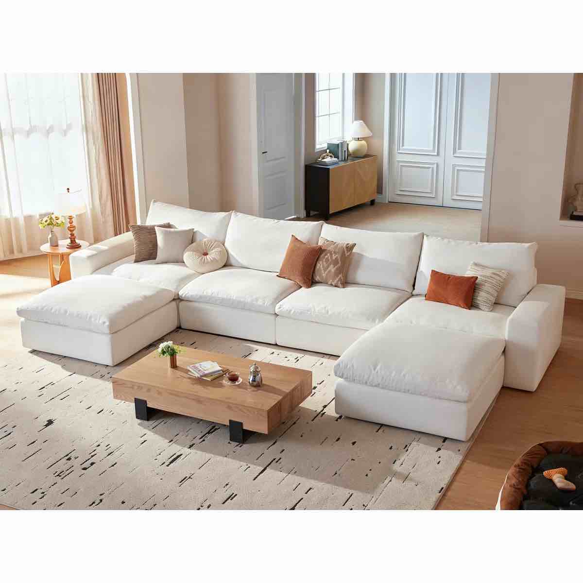 SEE DESCRIPTION 141.7" Wide Cloud Couch, U-Shaped Comfy Sectional Sofa With 2 Storage Ottomans For Living Room