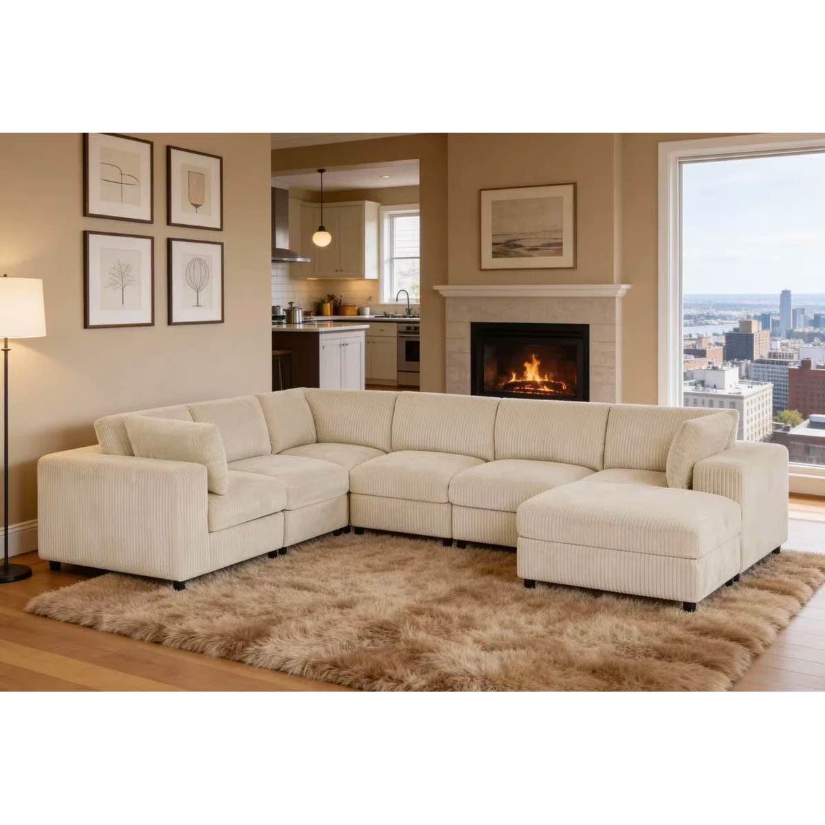 SEE DESCRIPTION Amy-Grace 7 - Piece Corduroy Sectional, Cream 