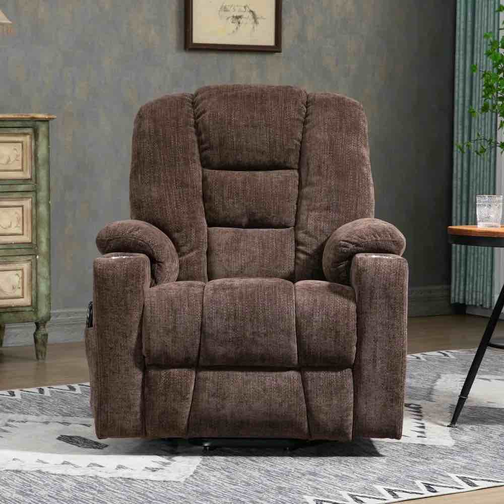 SEE DESCRIPTION LC1971BRW “Large Power Lift Recliner Chair with Massage and Heat, USB, Type C Ports, 2 Steel Cup Holders, Brown”
