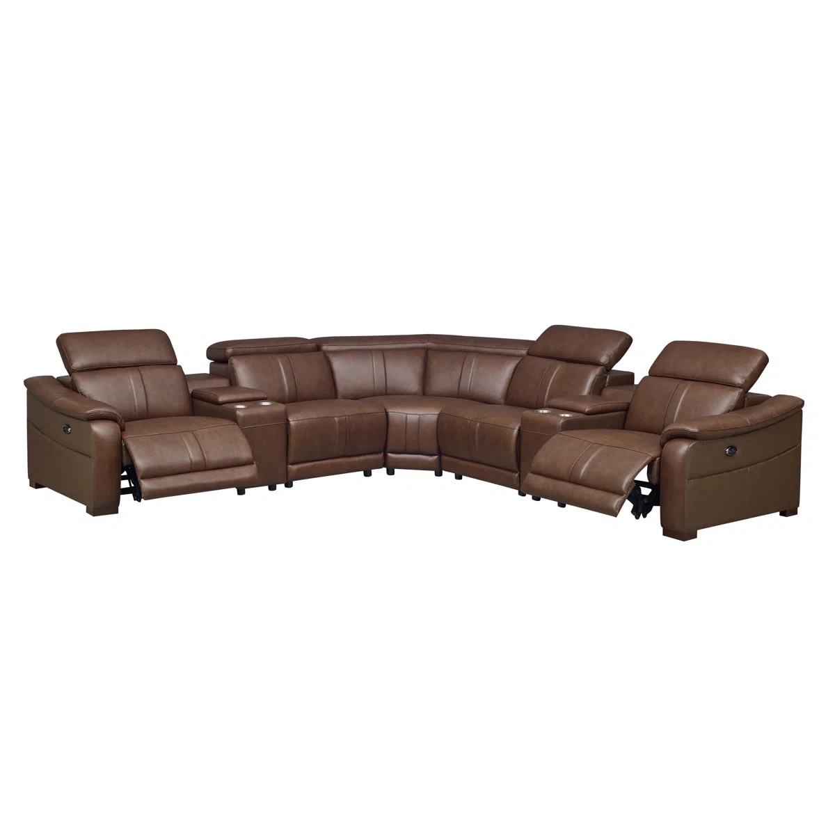 SEE DESCRIPTION Berkhamsted Leather Recliner Theater Set, Dark Brown 