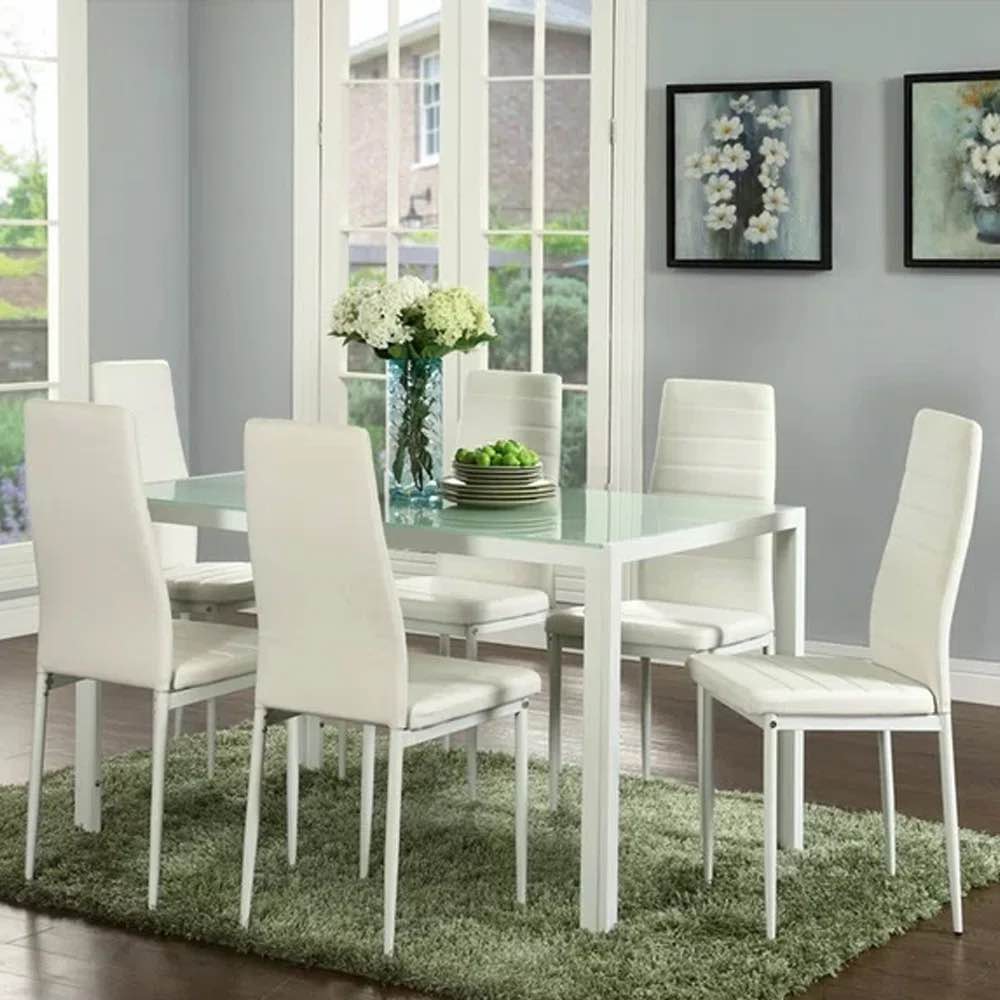 SEE DESCRIPTION Rosenzweig 6 - Person Glass Top Four Leg Dining Set