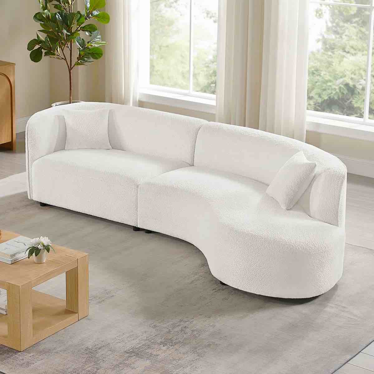SEE DESCRIPTION Luxury Modern Style Living Room Upholstery Curved Sofa With Chaise 2-Piece Set, Right Hand Facing Sectional, Boucle Couch, White