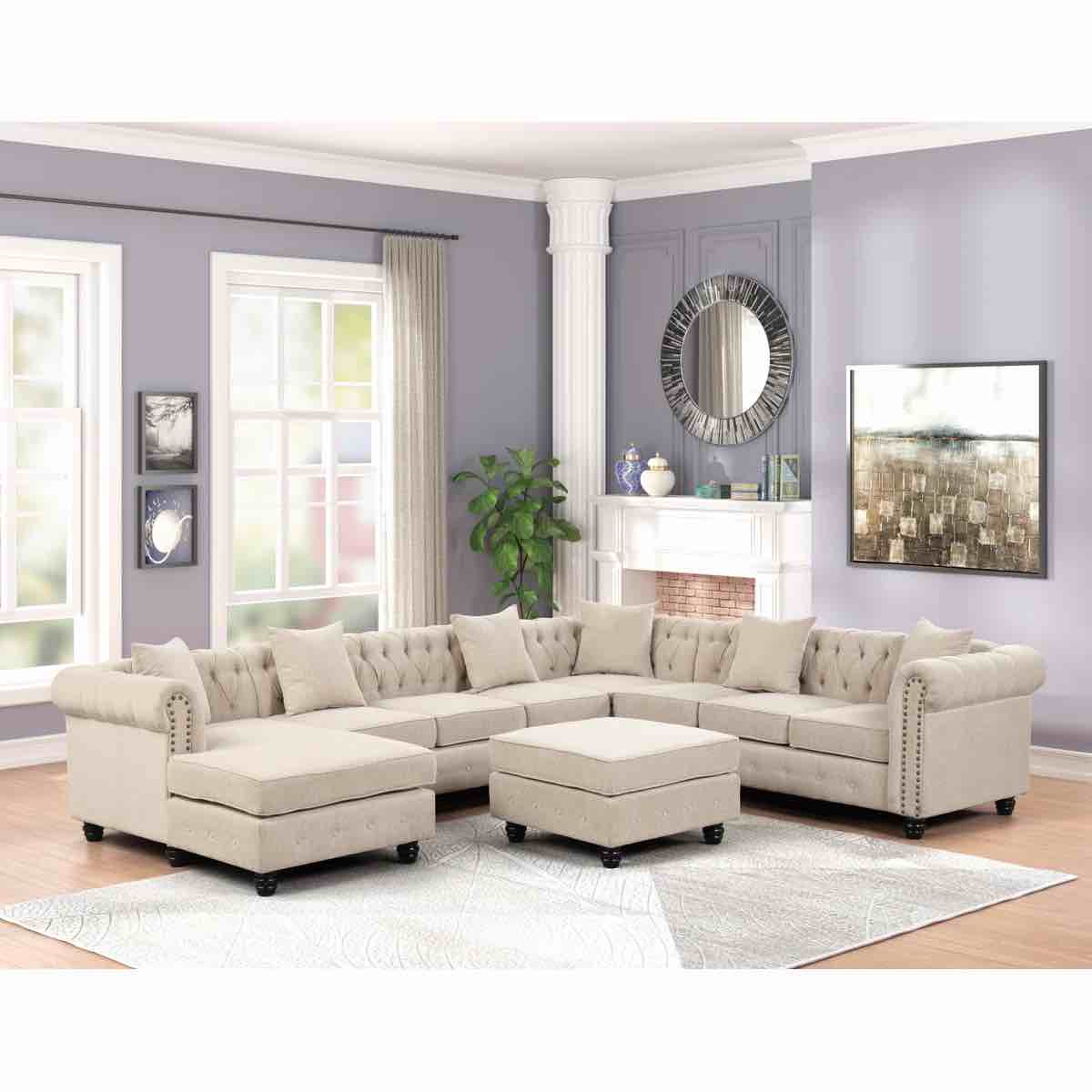 Wespi 5 - Piece Upholstered Sectional, Beige Linen Blend
