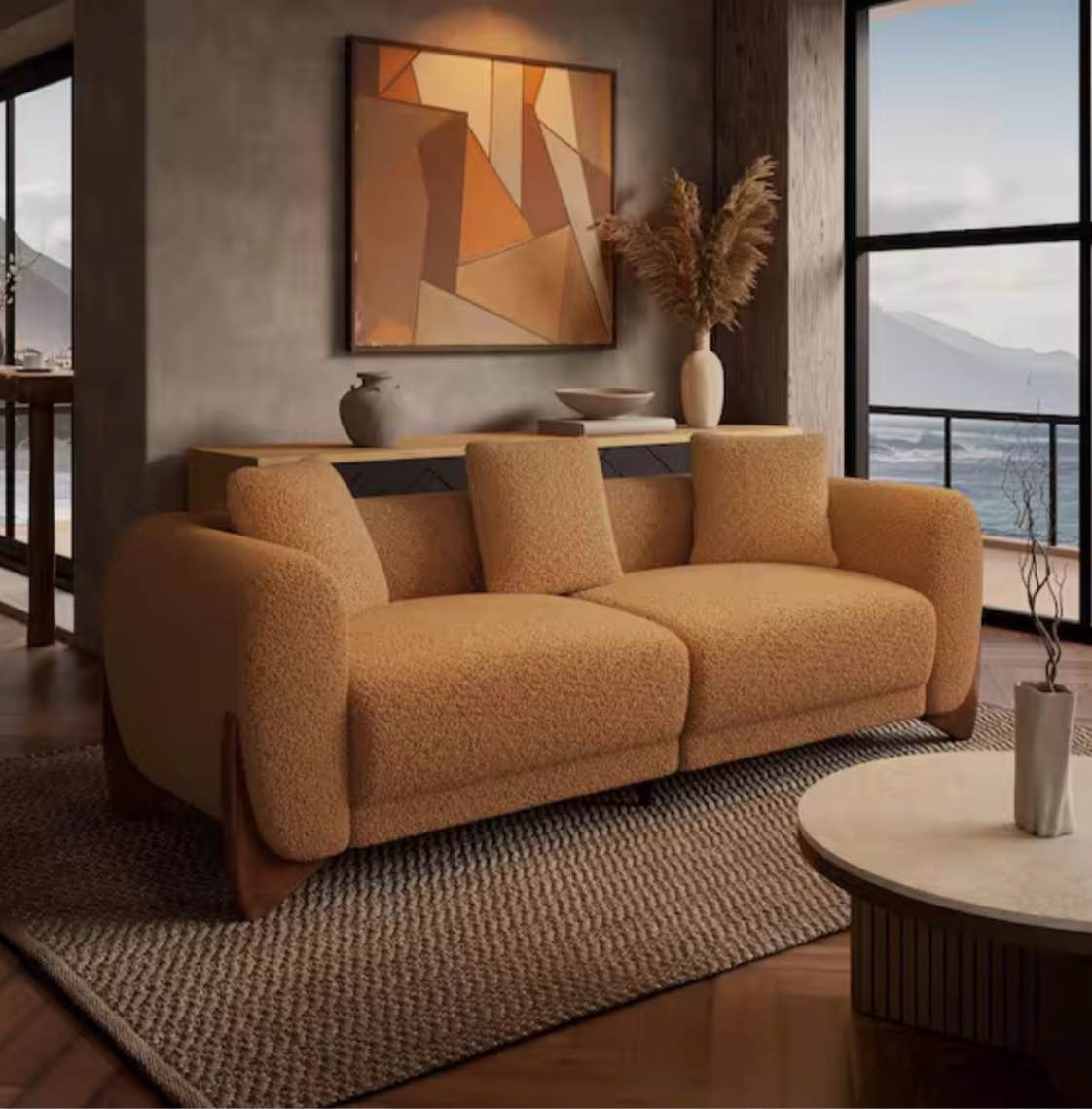 SEE DESCRIPTION Cloud Couch 87 in. Round Arm Polyester Boucle Rectangle Sofa for Living Room Apartment Modern Caramel Brown by Morden Fort