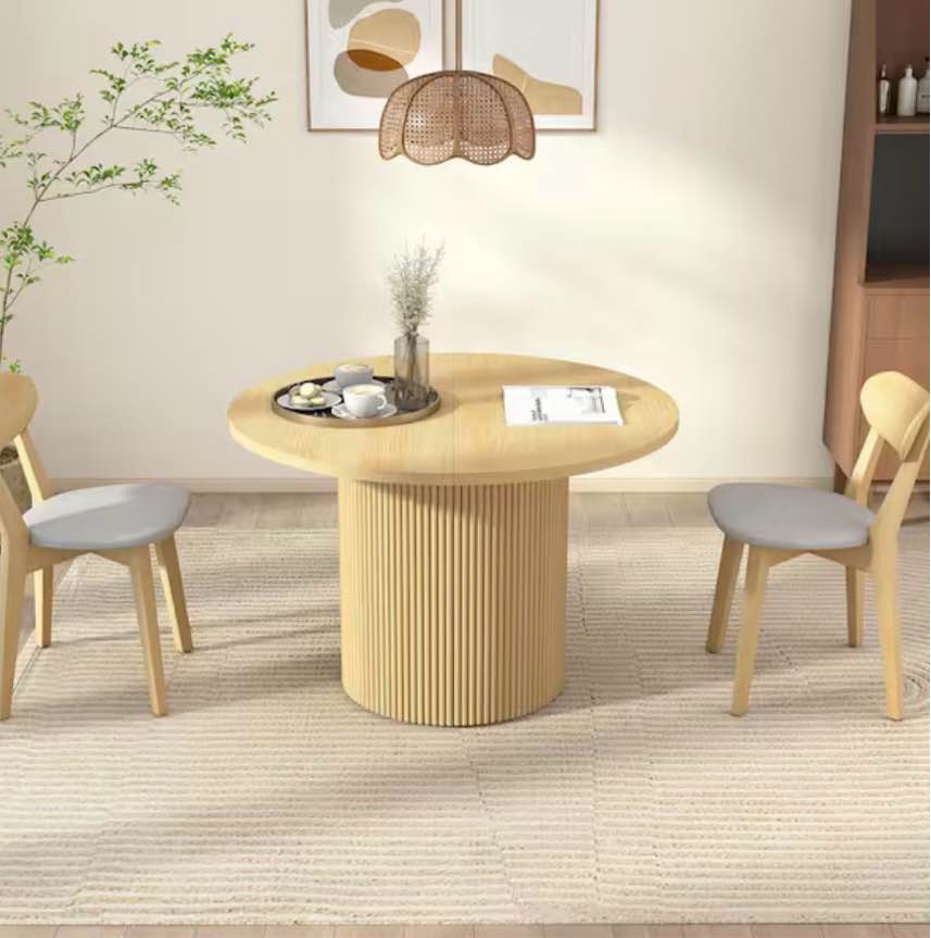 NAD-W6508H200-KO Natural Wood 78.74 in. Double Pedestal Dining Table Seats 8 with Adjustable Tabletop by ATHMILE