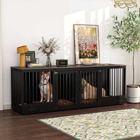 Double Dog Crate Furniture Heavy Duty Dog Kennel Dog House KF150170US-06FC-001