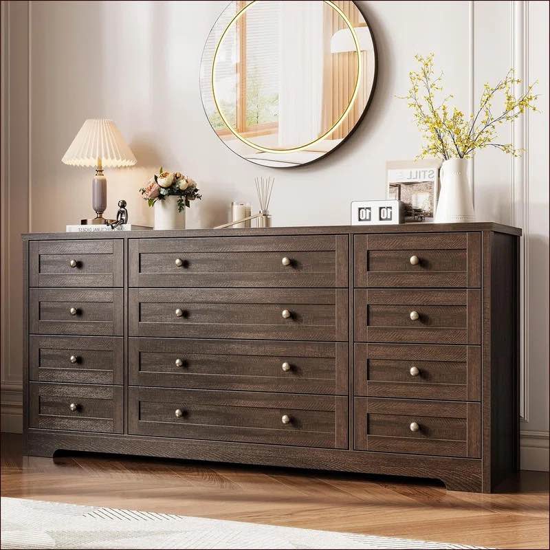 SEE DESCRIPTION Wooden Dressers for Bedroom with 12 Drawers, Wide TV Stand Dresser for 65 Inch TV, Chest of Drawers, Wood Modern Clothes Storage Organizer for Living Room, Hallway