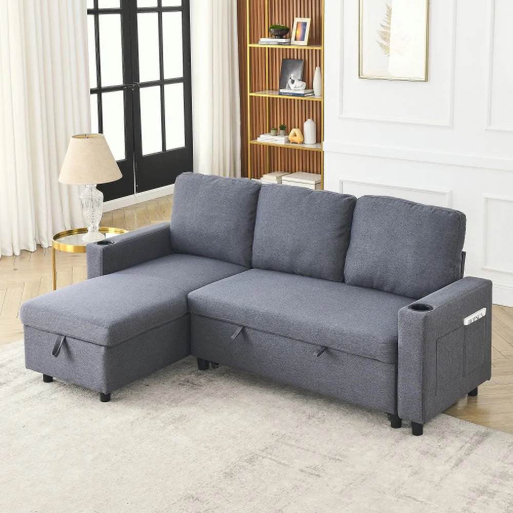 SEE DESCRIPTION 78.7"Comfortable Linen L-Shaped Combo Sofa Sofa Bed, Living Room Furniture Sets for Tight Spaces, Reversible Sleeper Combo Sofa with Pullout Bed,Reversible Sofa Bed for Living Room, Office, Apartmen