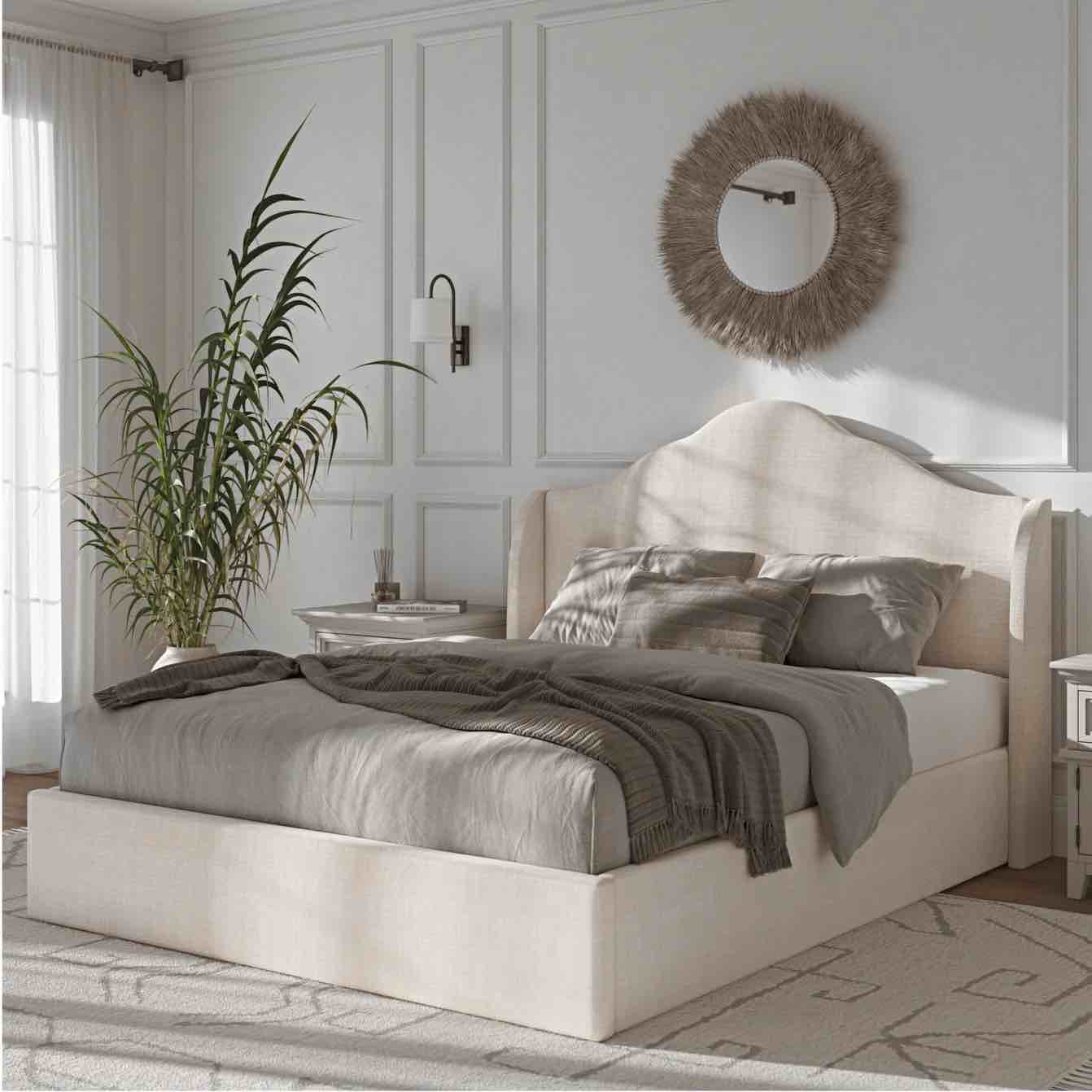 SEE DESCRIPTION Ellis Queen Camelback Wing Bed Natural