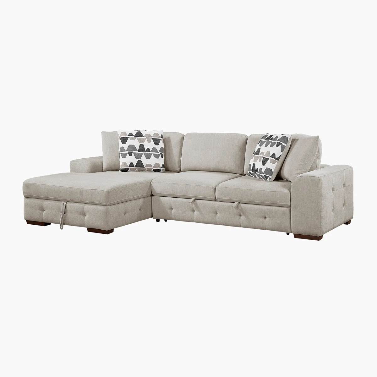 SEE DESCRIPTION Odesser 115"W 2-Piece Chenille Sectional Sofa Sleeper with Chaise , Left Hand Facing, Taupe Chenille