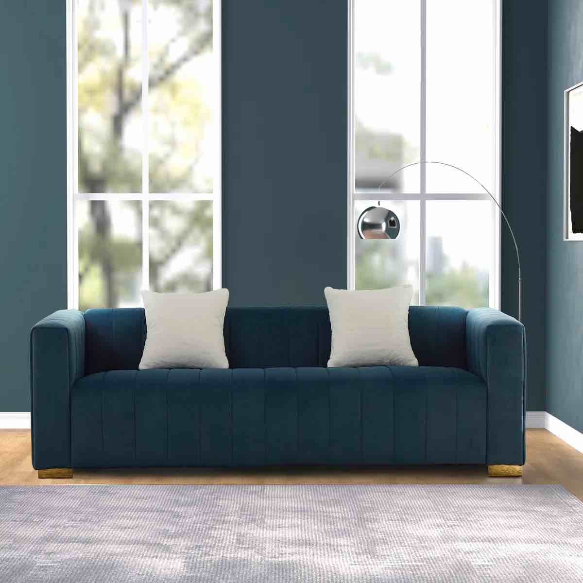 SEE DESCRIPTION Clifford 87.01'' Velvet Sofa, Blue