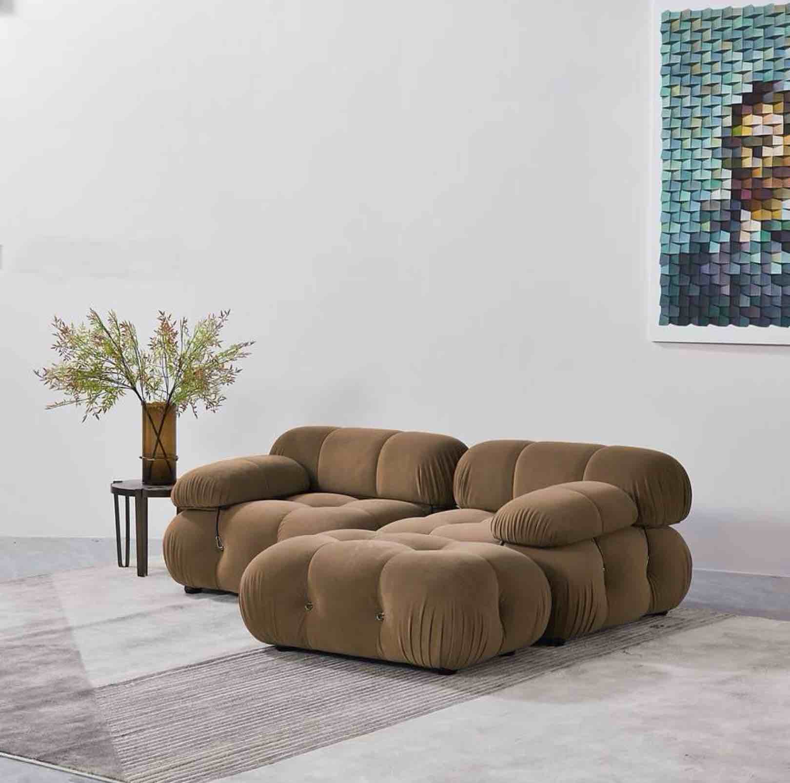 SEE DESCRIPTION Mk 3PC Velvet Fabric Sectional, Camel