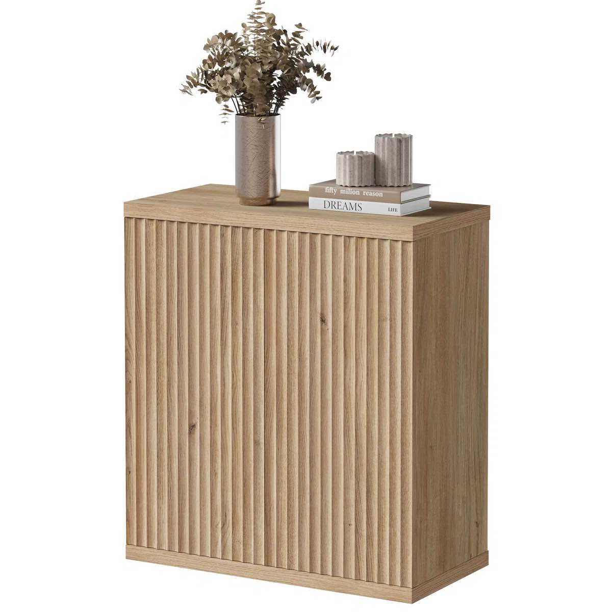 cesiro accent cabinet with adjustable shelves, natural oak