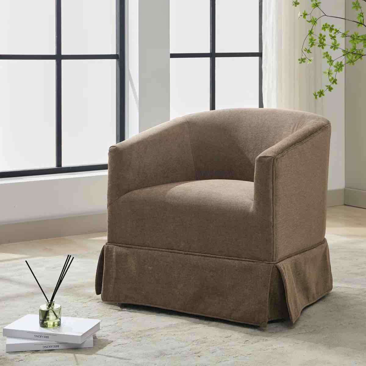 Upholstered Swivel Barrel Chair  EB203AC1PBRN