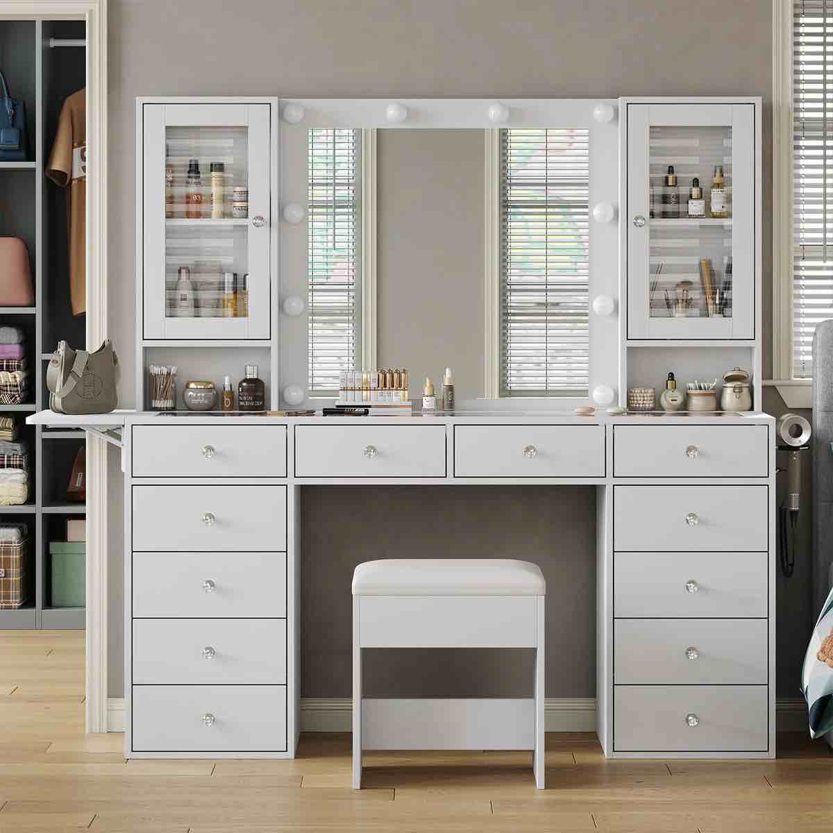 SEE DESCRIPTION Yanosaku VD012 Bedroom Makeup Vanity desk with LED Mirror, 12 Drawers