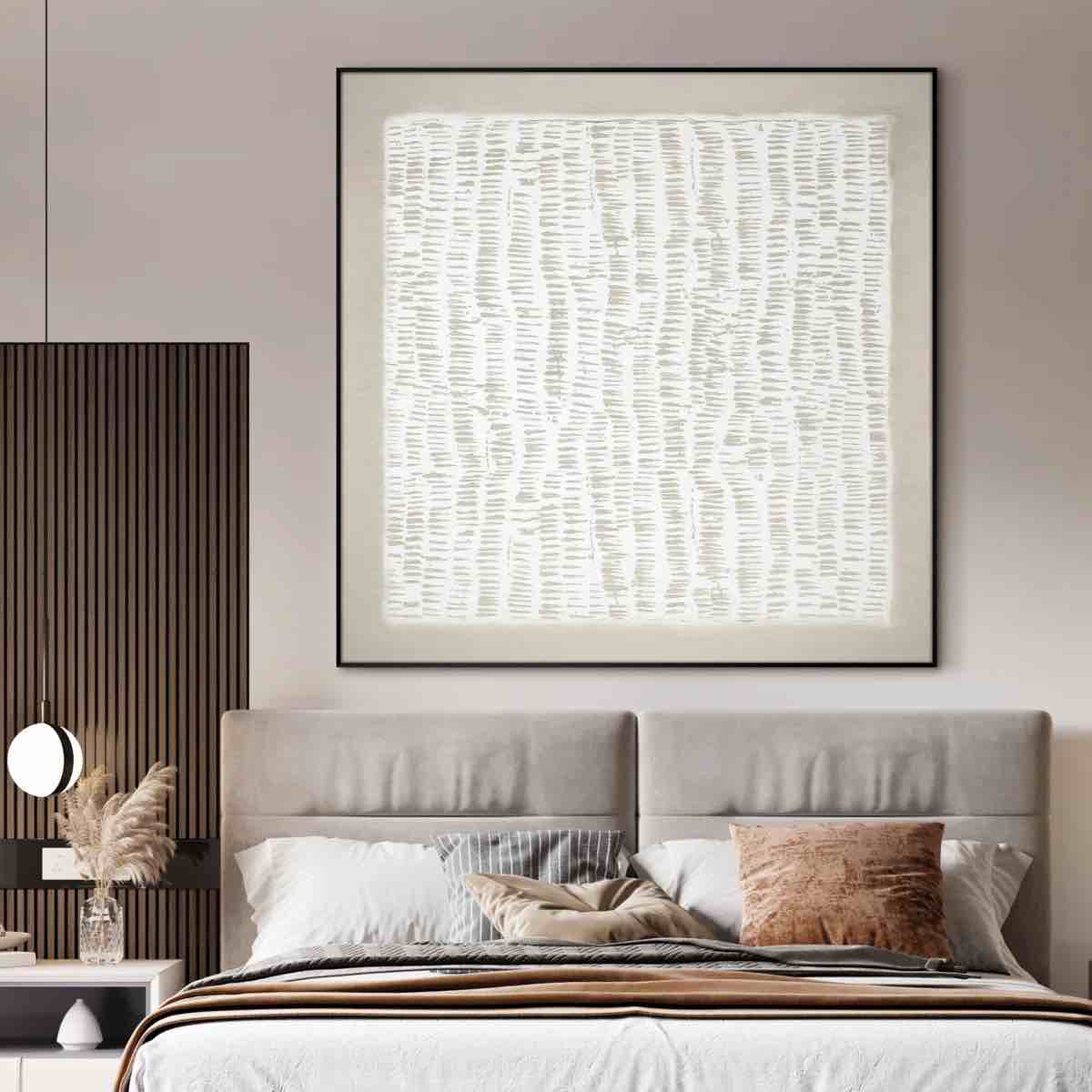 Extra Large Wall Art Fabric Print - Neutral Abstract Line Design Illustrations Artwork Decor for Living Room or Bedroom - "Frame Assembly Required (Unfinished Frame)" 72" H x 72" W