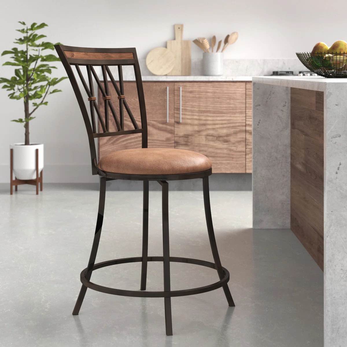 Kondo Swivel Upholstered Counter Stool With Metal Frame