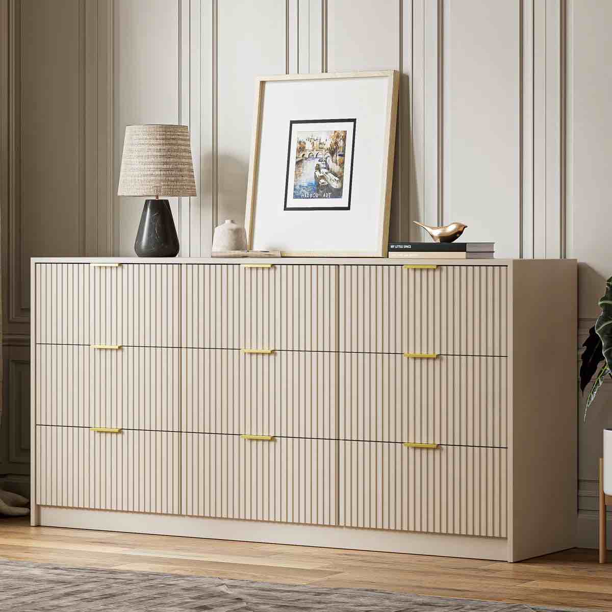 9 - Drawer Dresser, 63" W, Beige 