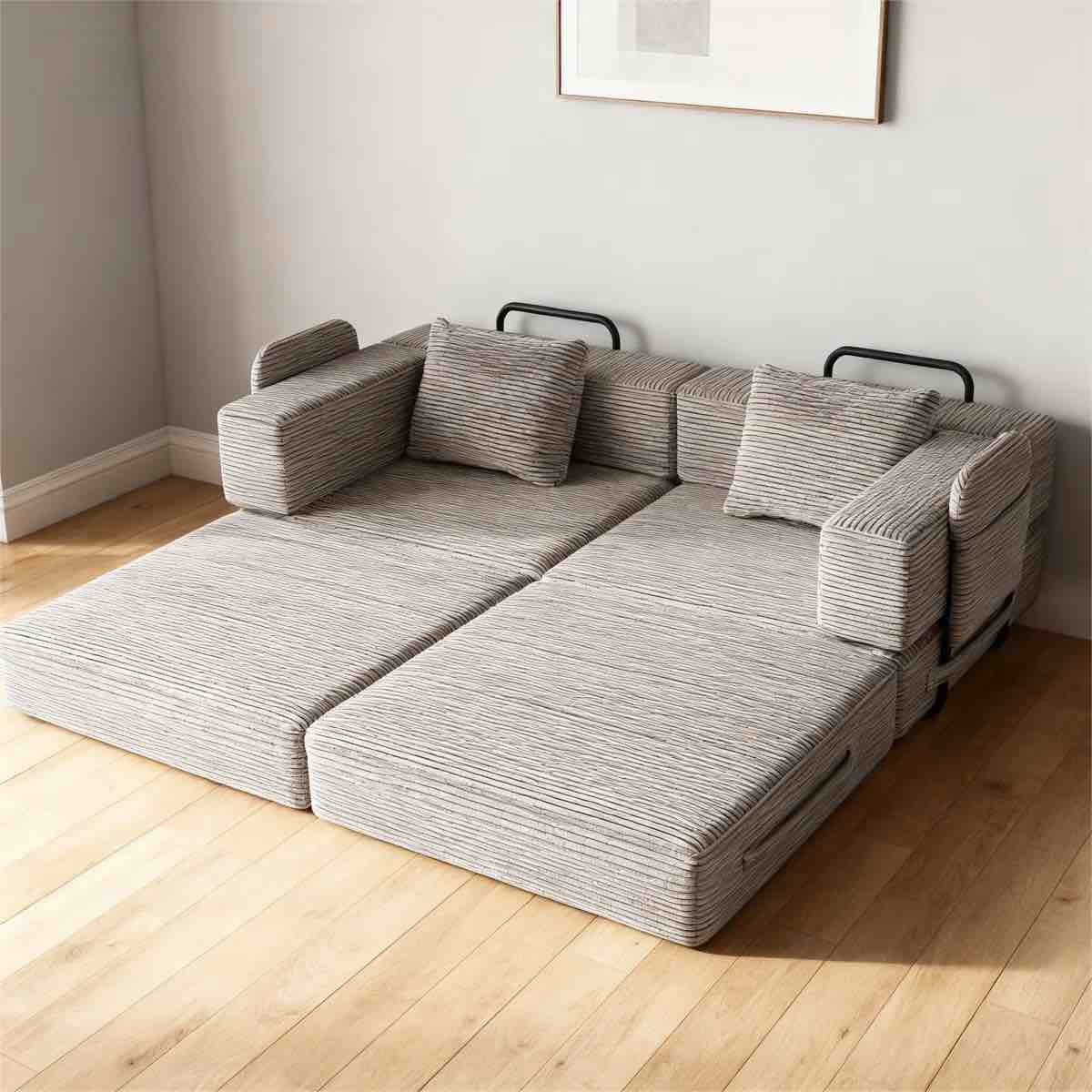 72.4" Boneless Convertible Sofa Bed Couch, No Assembly Required, Foldable Design For Living Room, Grey