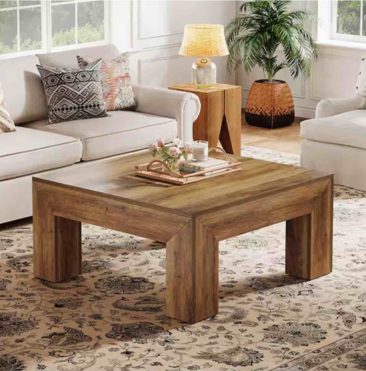Kerlin 39.4 in. Dark Brown Square Wood Coffee Table for Living Room, Farmhouse Small Square Center Table by BYBLIGHT