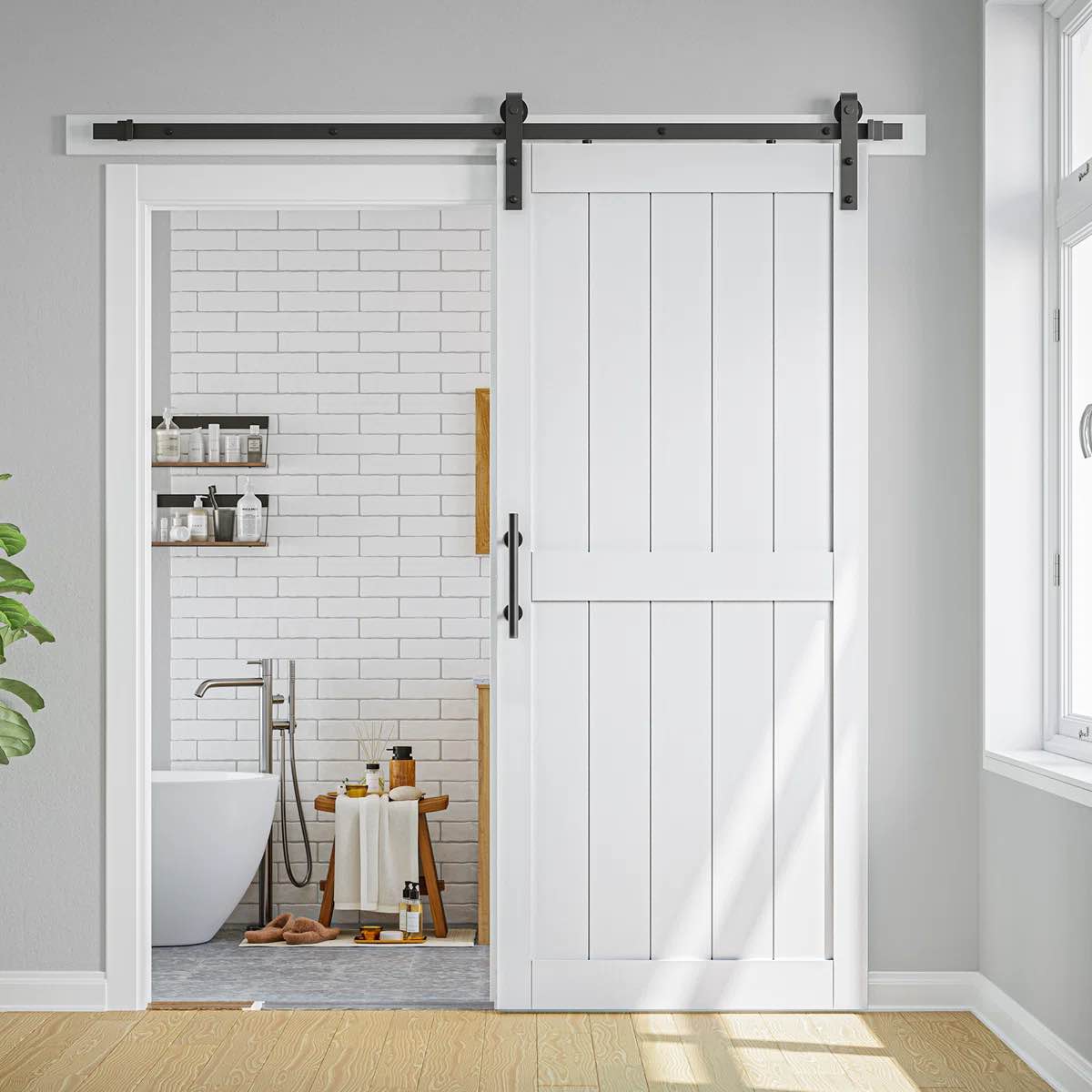 Manufactured Paneled Wood Barn Door, BDMA-4896P5-WT