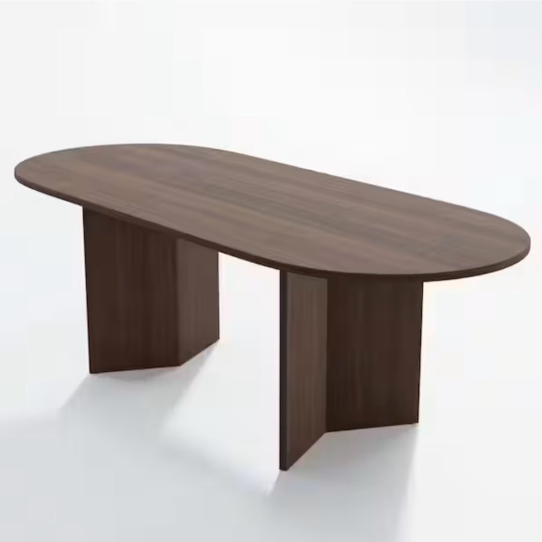 SEE DESCRIPTION & PHOTOS Brix Modern Oval Walnut Wood Top 79 in. Double Pedestal Base Dining