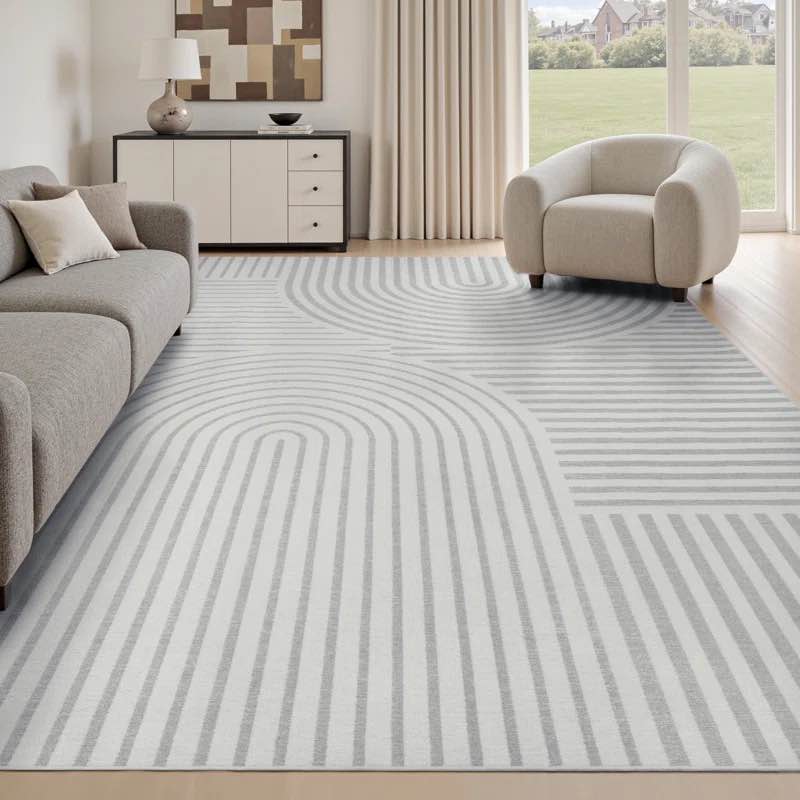 Modern Geometric High-Low Gray Washable Area Rug, Rectangle 9' x 12'