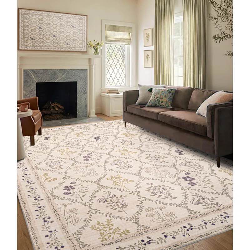 Moroccan Bloom Floral Machine Washable Living Room Area Rug, Rectangle 6' x 9'