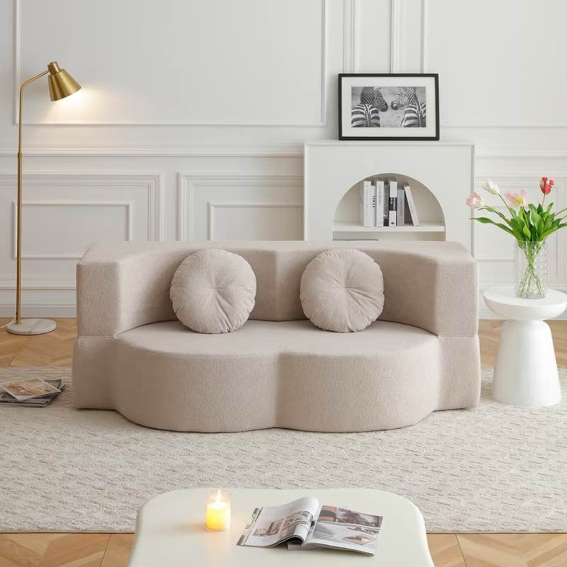 2-in-1 Foldable Sofa Bed w/ Foam Mattress, Twin Sleeper Sofa Loveseat, Khaki