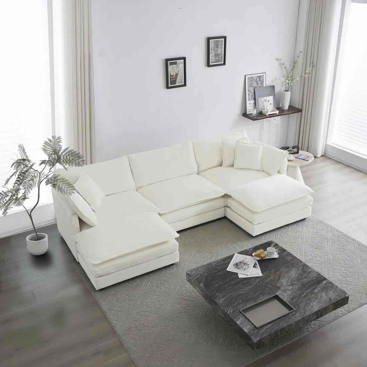 SEE DESCRIPTION Modular Sectional Sofa 5 Piece, U-Shaped Couch with Convertible Corner Couch, Modern Minimalist Couches for Living Room, White