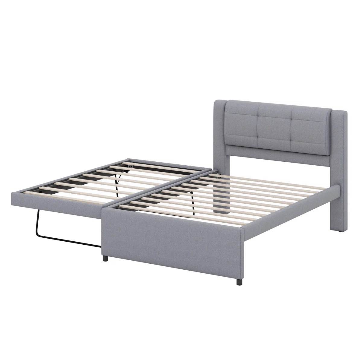Full Size Upholstery Platform Bed With Trundle,Pull-out Trundle Can Be Flat Or Erected, Grey
