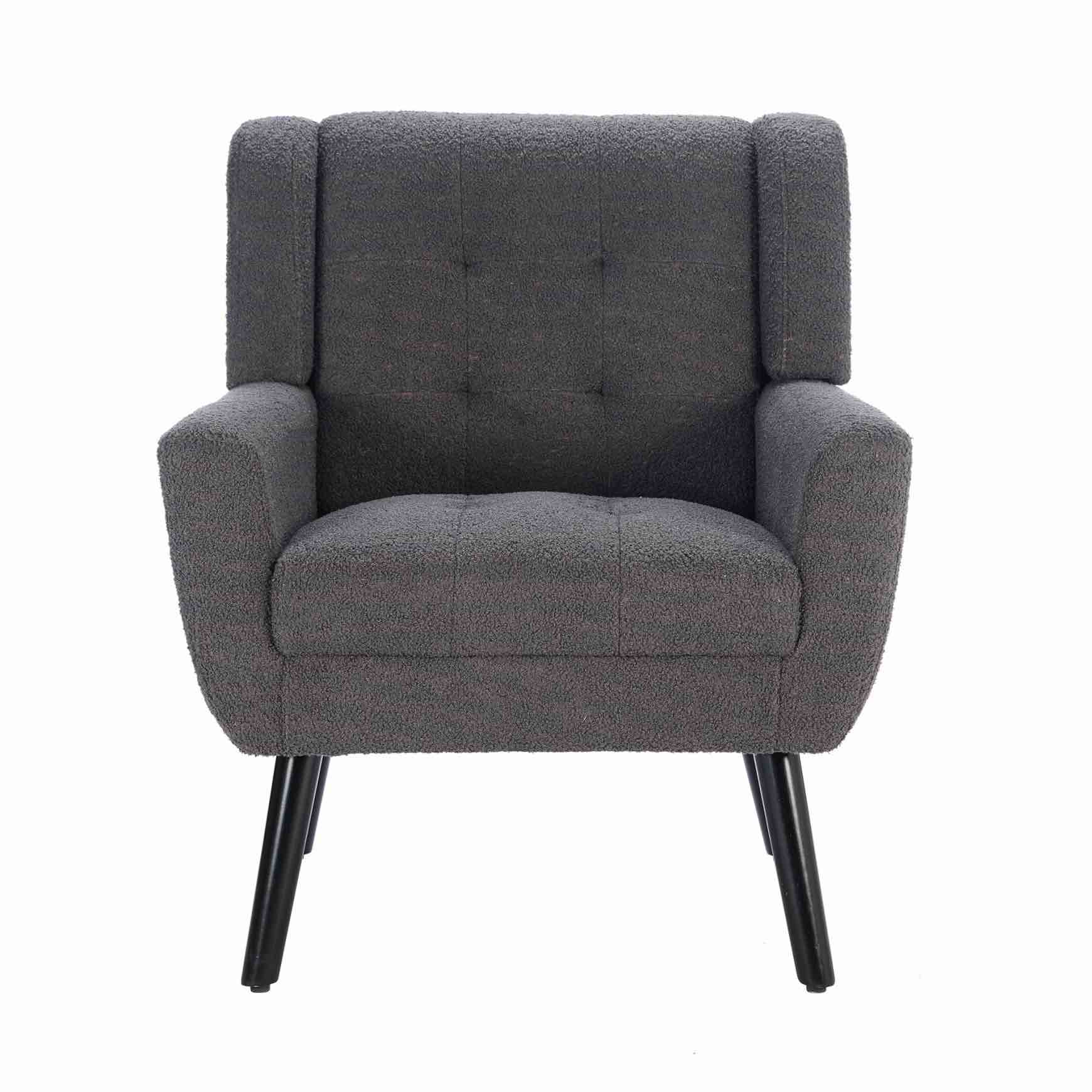 -Century Accent Chairs, Upholstered Living Room Chair, Armchair Button Tufted Back and Wood Legs for Bedroom/Office Grey 