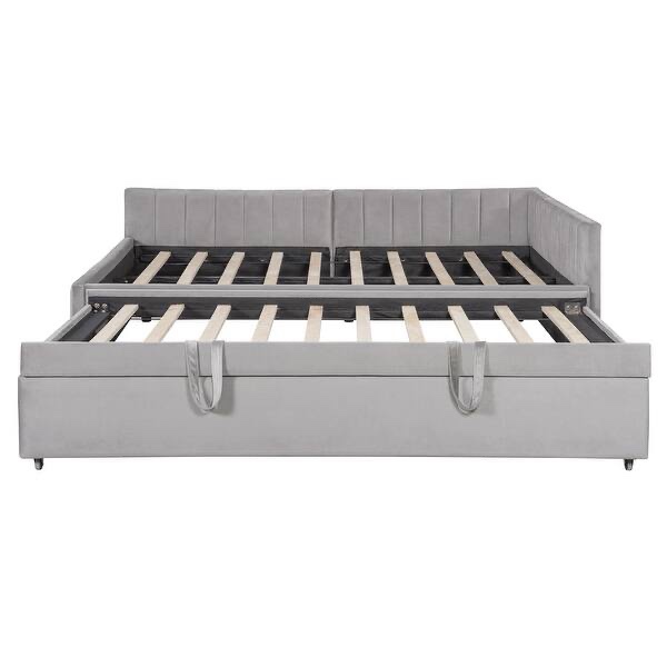 SEE DESCRIPTION Full Size Upholstered L-Shaped Upholstered Daybed with Twin Size Pop Up Trundle, Gray