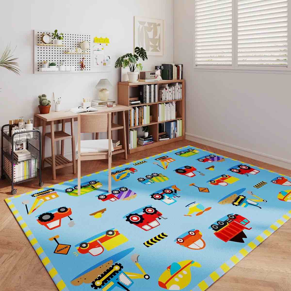 Car Area Rug Play Mat for Kids Toy Cars, Non-Slip Machine Washable Road Traffic Playmat for Kid Bedroom Home Decor Blue 48x60 inch